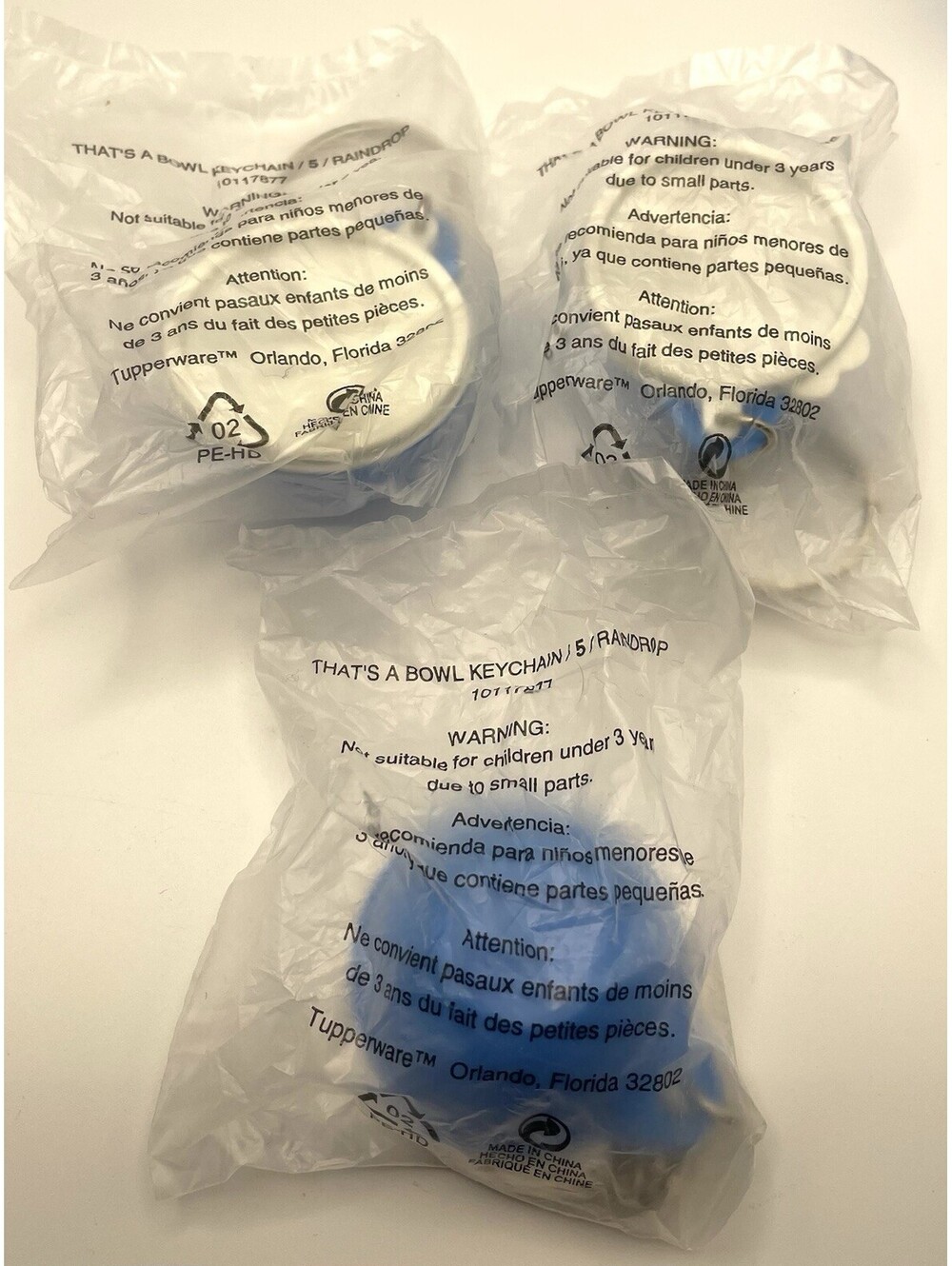 (3) Tupperware Blue That’s A Bowl Keychain Raindrop Blue